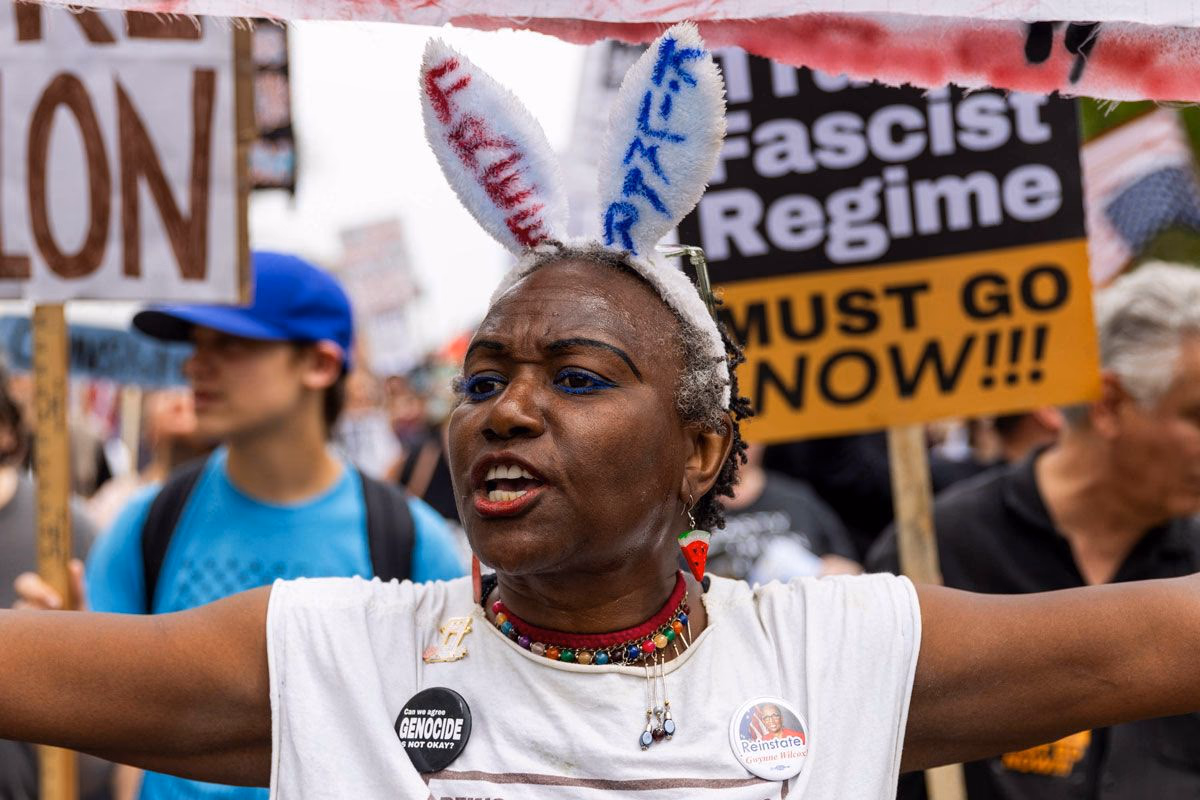 Demonstration gegen die rassistischen Verhaftungs- und Abschiebemaßnahmen der US-Regierung, 19. April 2025 in Washington, D.C.