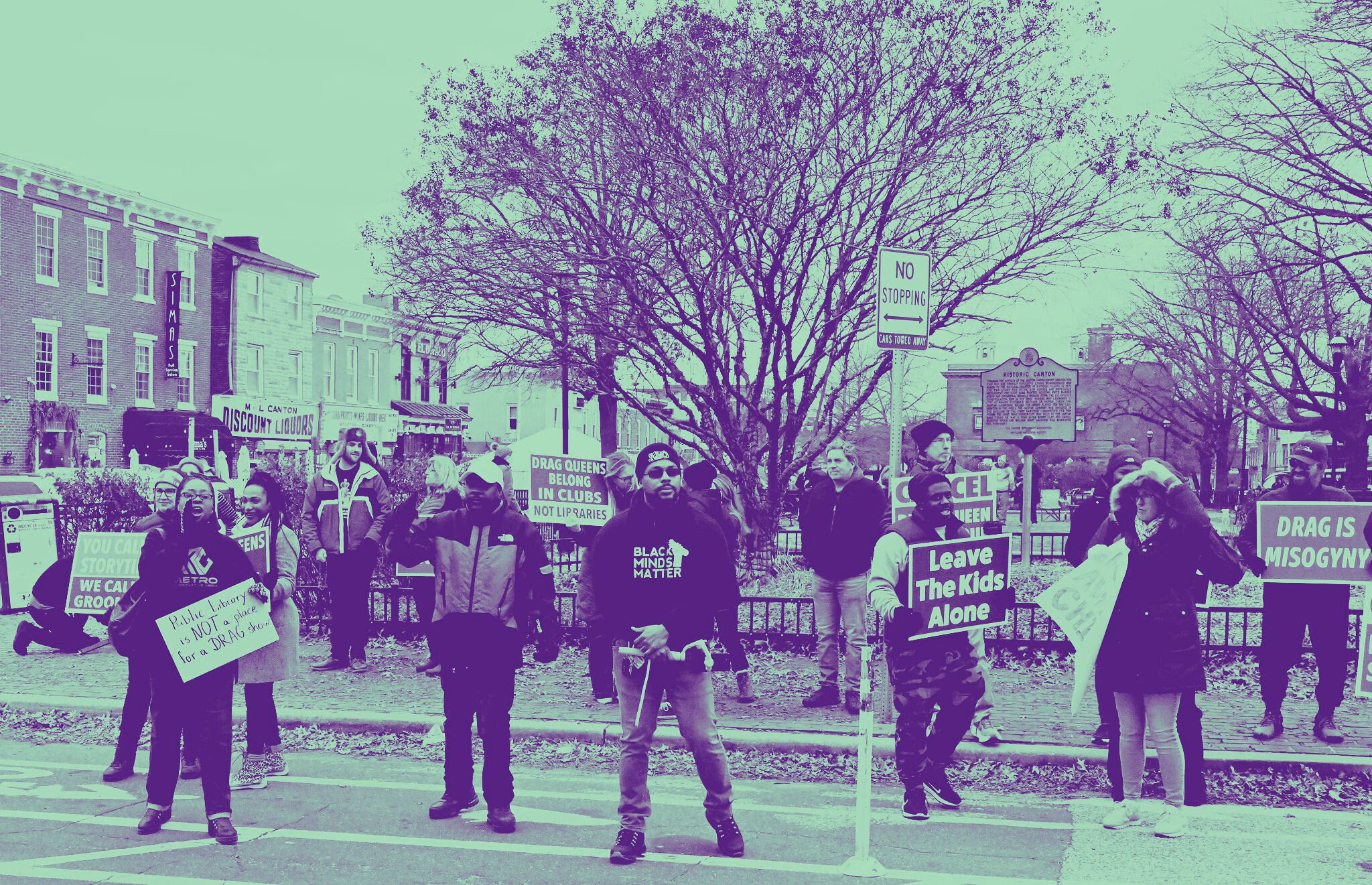 Rechte Protestkundgebung gegen eine Drag-Lesung in Baltimore, Maryland, 2023
