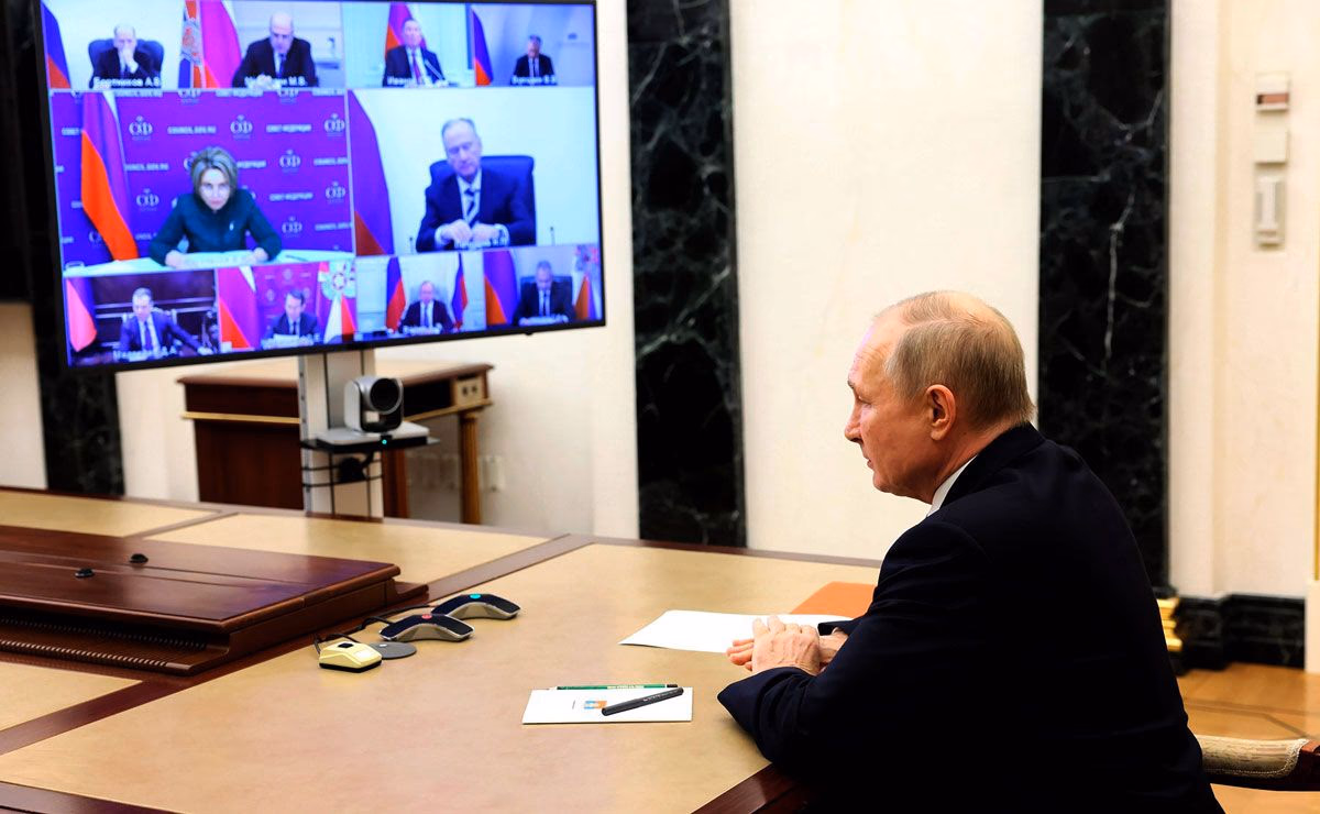 Putin in einer Videokonferenz mit Mitgliedern des nationalen Sicherheitsrates am 5. Dezember 2022.