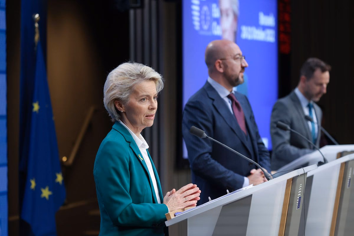 EU-Kommisionspräsidentin Ursula von der Leyen auf einem Gipfeltreffen der EU-Staats- und Regierungschefs anlässlich des Ukraine-Kriegs am 21. Oktober 2022.